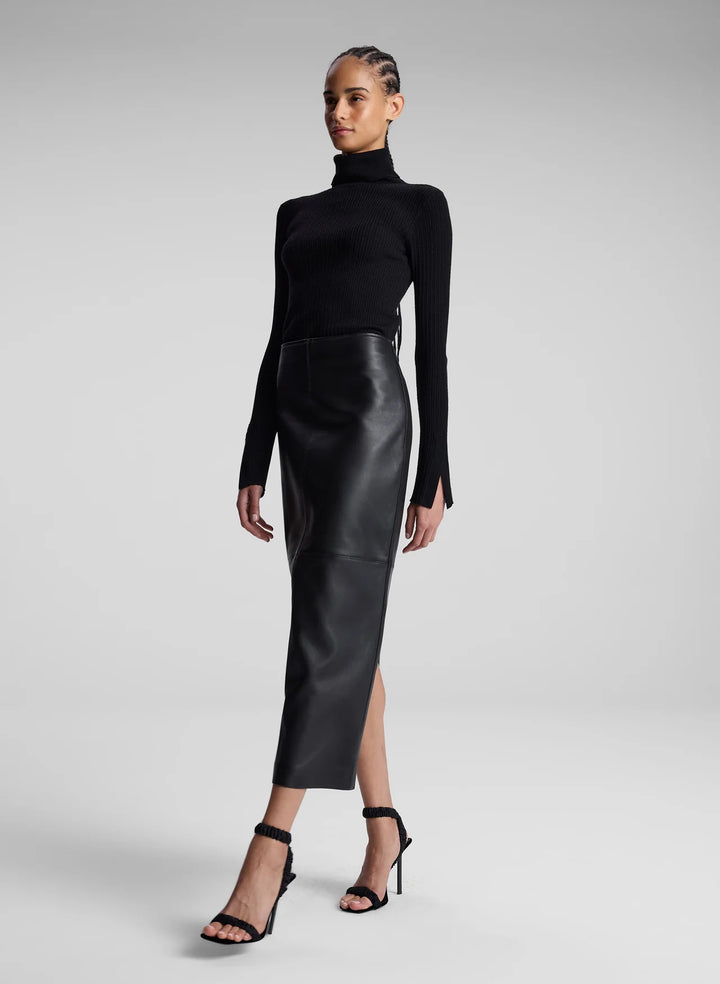 Marta Leather Midi Skirt - Black
