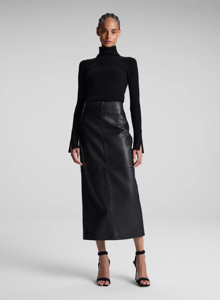 Marta Leather Midi Skirt - Black
