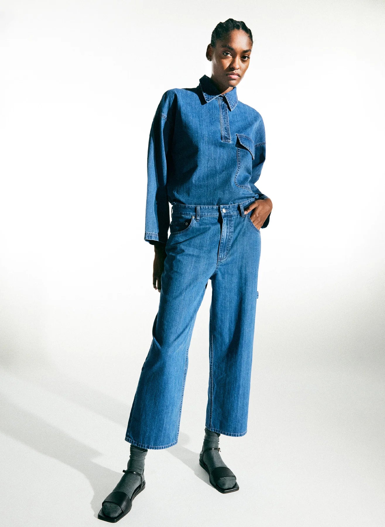 Stone Washed Denim Cropped Sam Jean - Medium Stone Wash