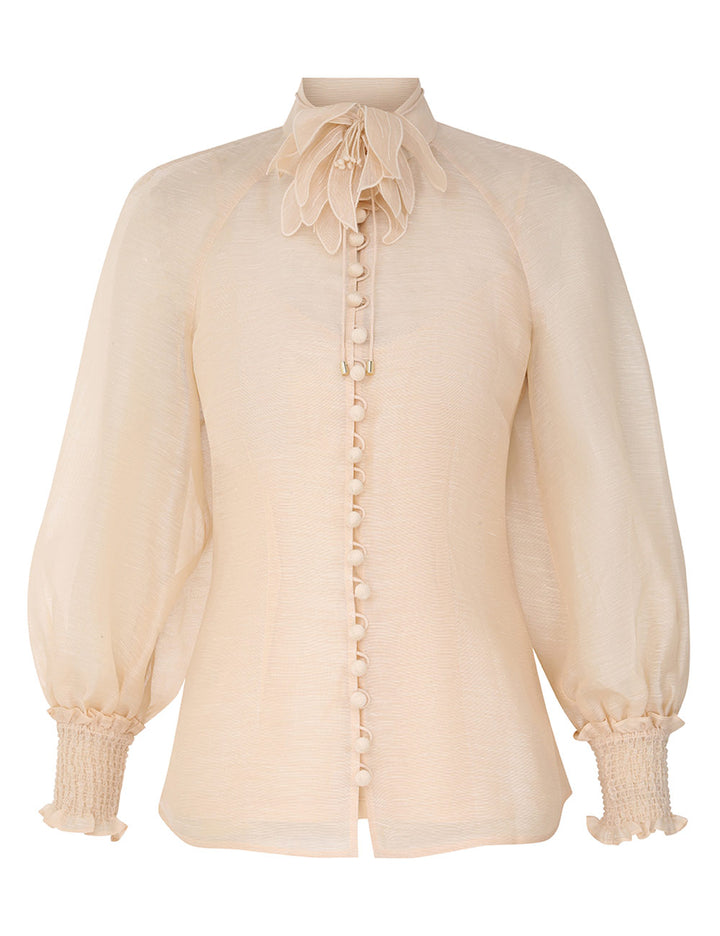 Illustration Buttoned Blouse - Cream