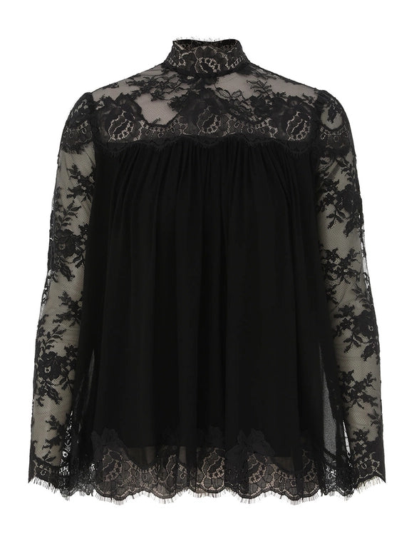 HYPNOTIC LACE YOKE TOP - Black