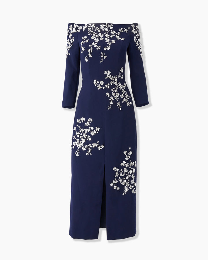 Floral-Embroidered Off-Shoulder Dress - Midnight
