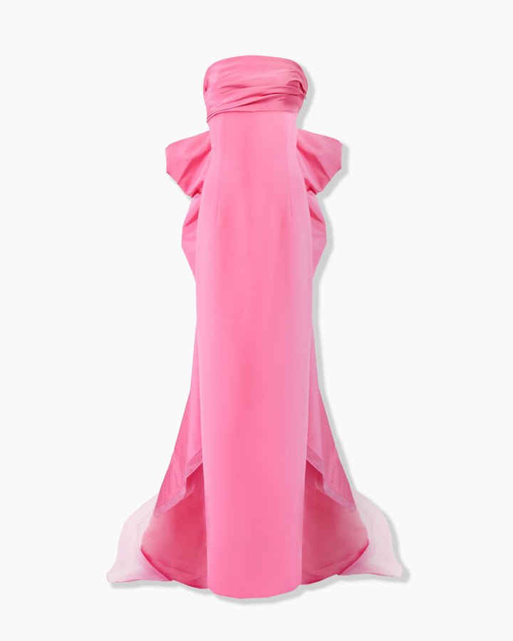 Column Gown with Bow Train - Happy Pink