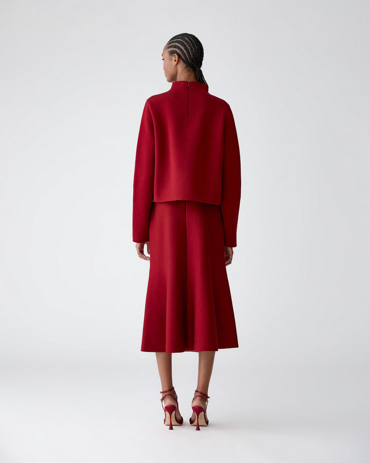 Floral Jacquard Flared Midi Skirt - Garnet Multi