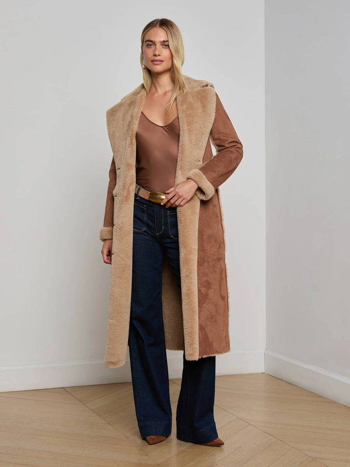 Citron Faux Fur Maxi Coat - Sepia Brown/Light Almond