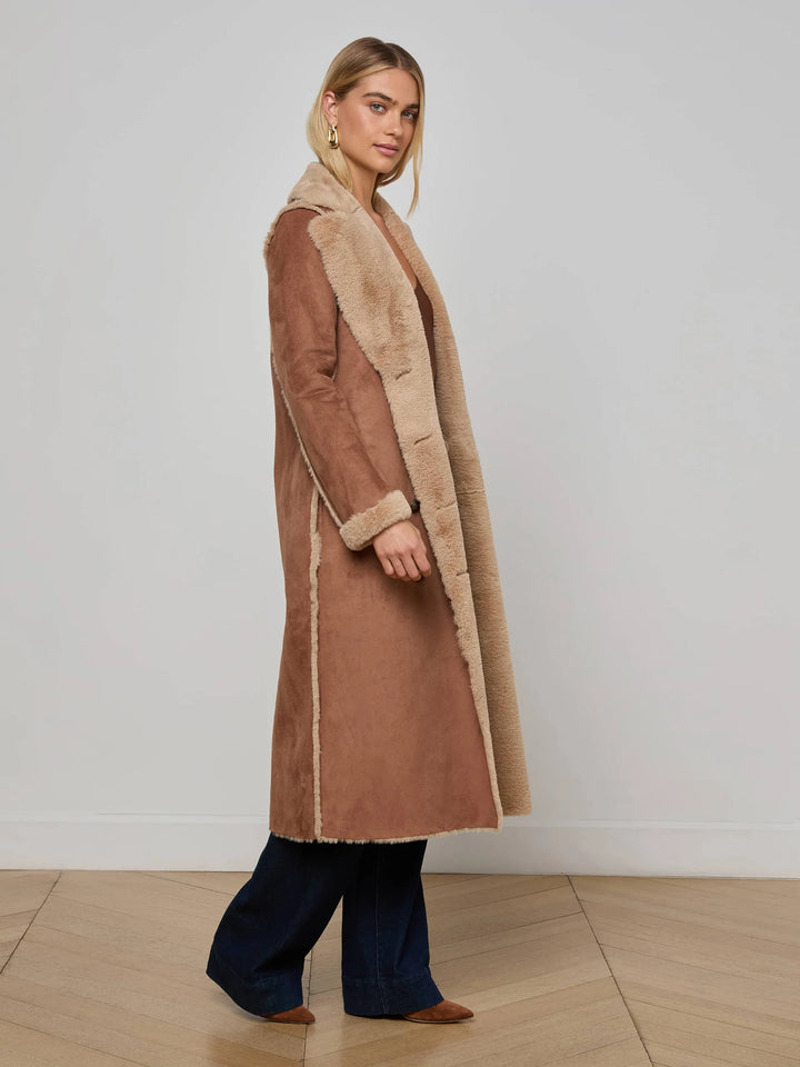 Citron Faux Fur Maxi Coat - Sepia Brown/Light Almond