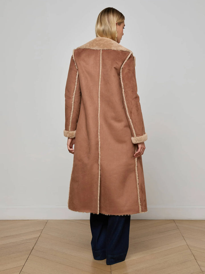 Citron Faux Fur Maxi Coat - Sepia Brown/Light Almond