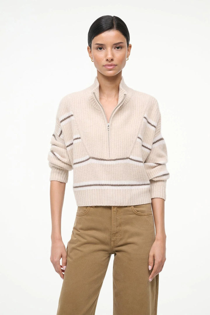 CASHMERE CROPPED HAMPTON SWEATER - WHISPER STRIPE