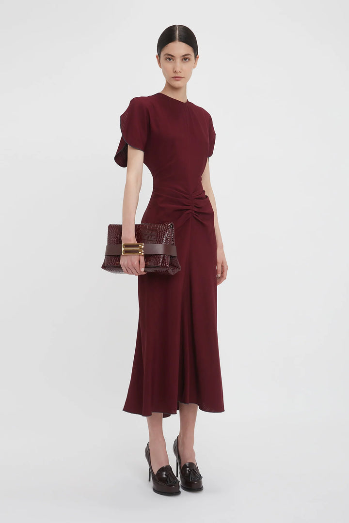 Gathered Waist Midi Dress - Port