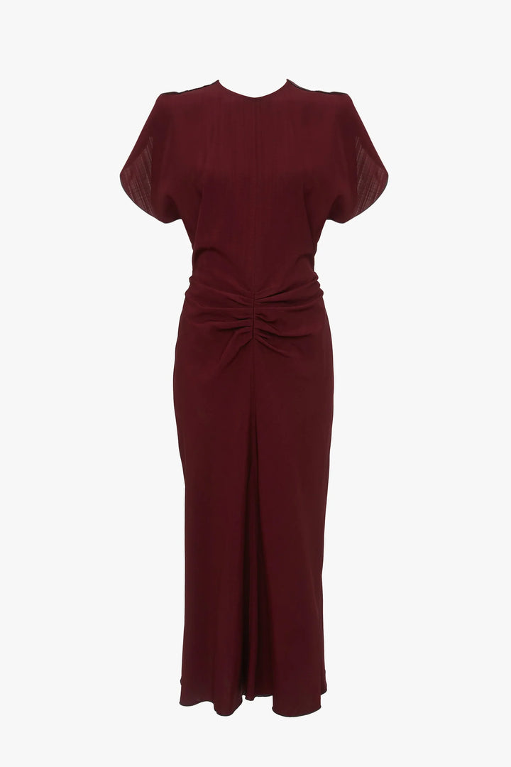 Gathered Waist Midi Dress - Port