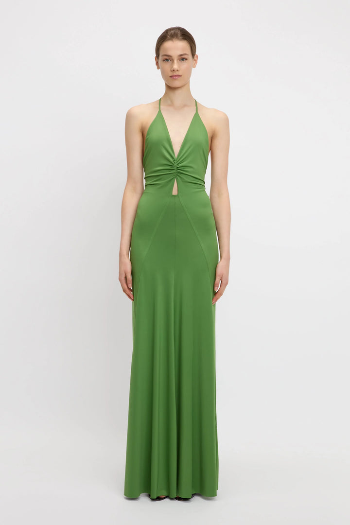 V-Neck Ruched Cami Gown - Algae