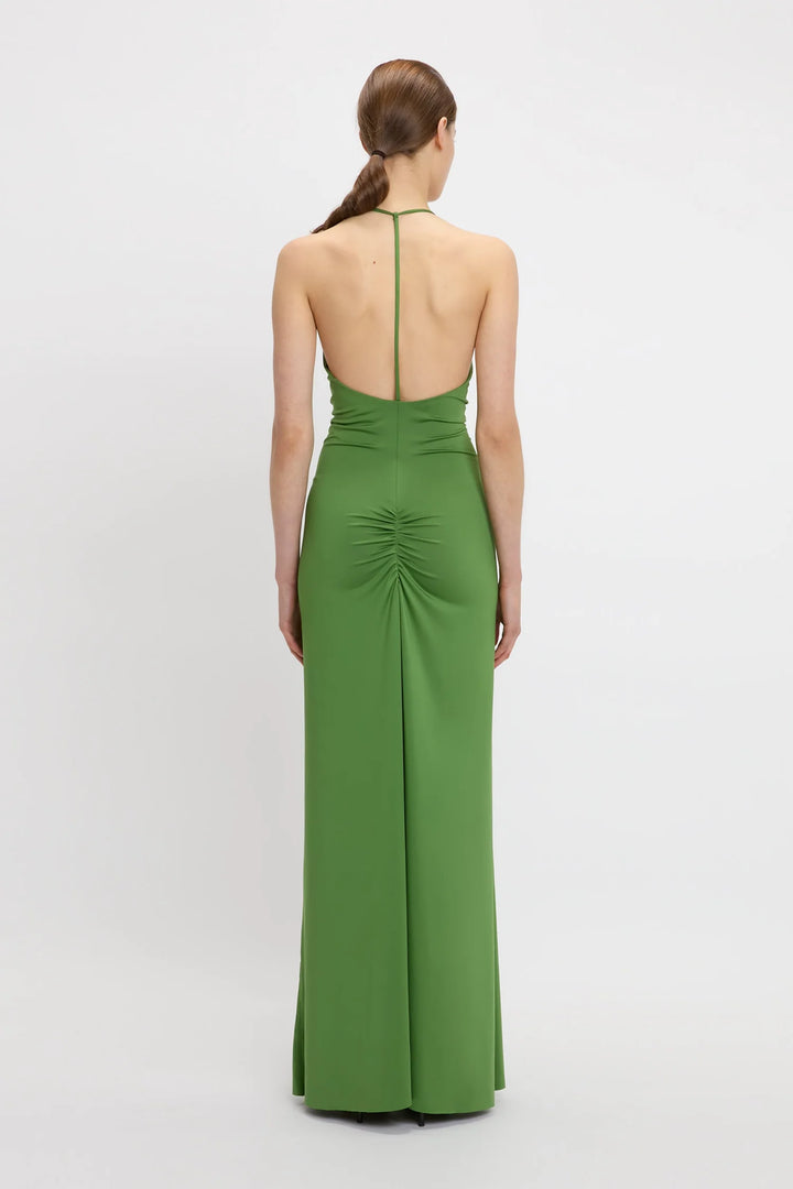 V-Neck Ruched Cami Gown - Algae