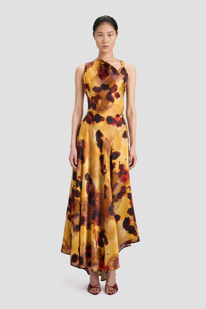 Sleeveless Draped Midi Dress - Amber Floral Print