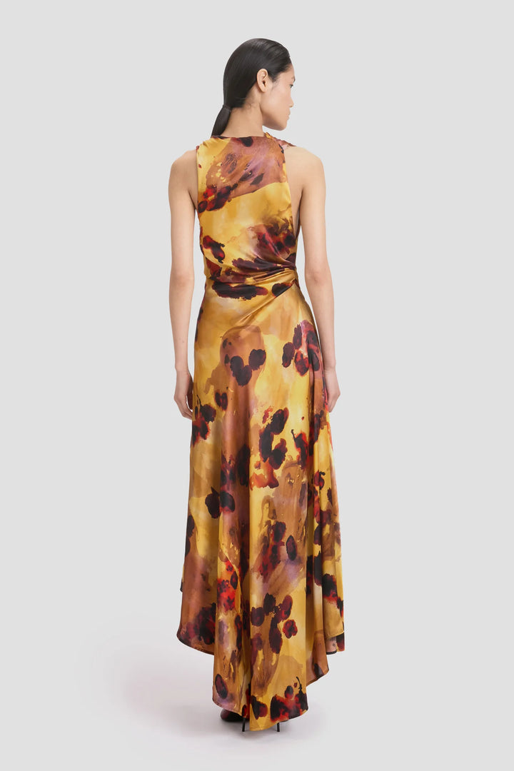 Sleeveless Draped Midi Dress - Amber Floral Print