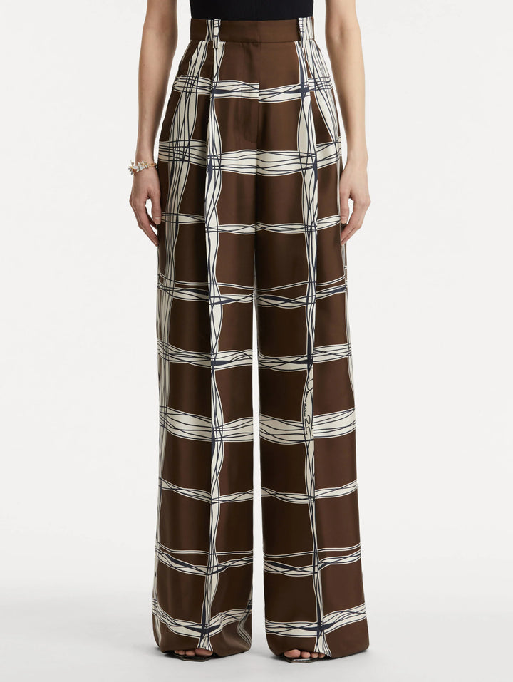 Wavy Plaid Silk Twill Pant - Cedar/Navy