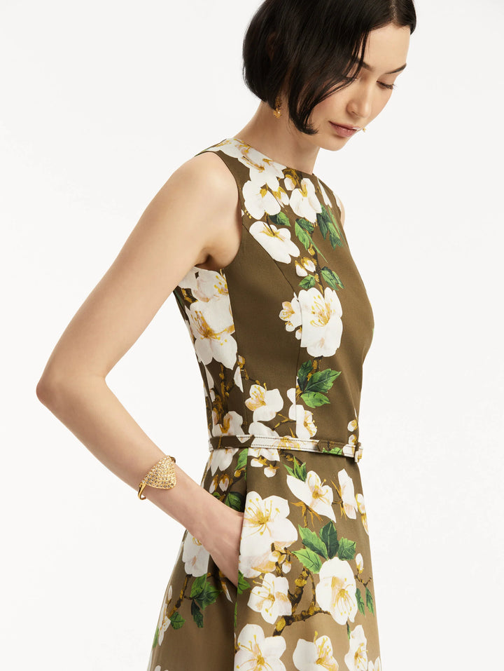 Ombré Cherry Blossom Dress - White/Khaki Ombre