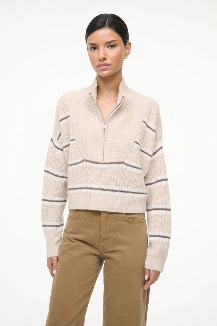 CASHMERE CROPPED HAMPTON SWEATER - WHISPER STRIPE