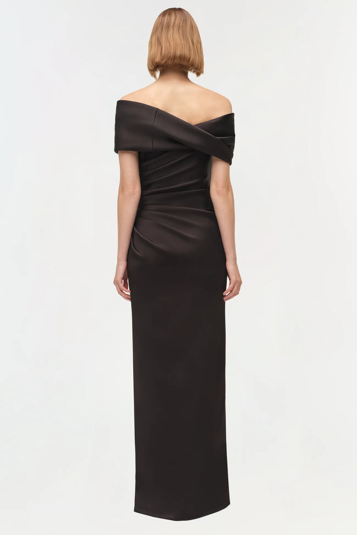 Valencia Draped Satin Gown - Black