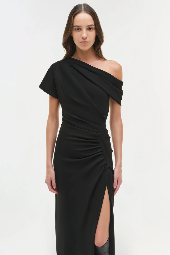 Kally Draped Midi Dress - Black