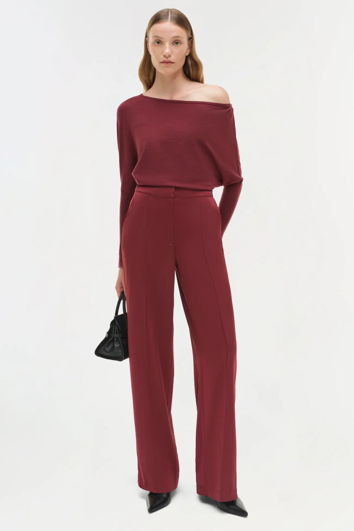 Kyra Satin Wide Leg Pant - Cranberry