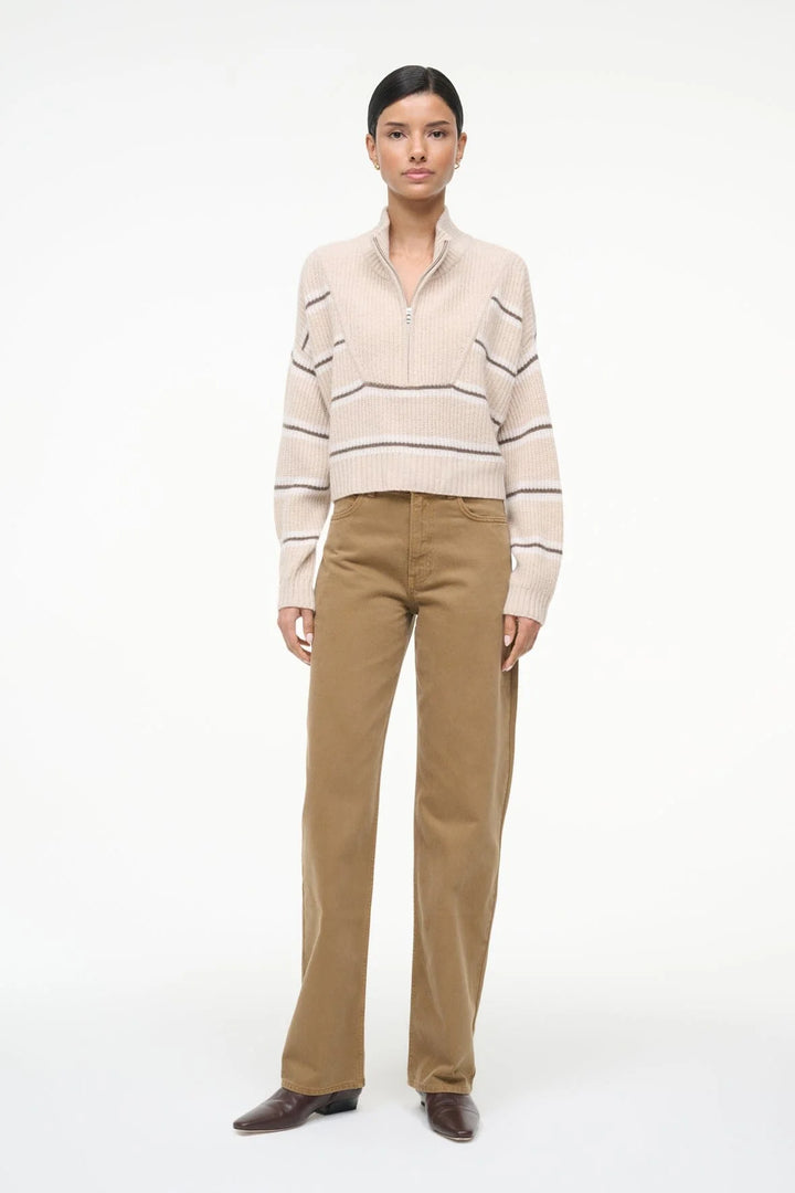 CASHMERE CROPPED HAMPTON SWEATER - WHISPER STRIPE
