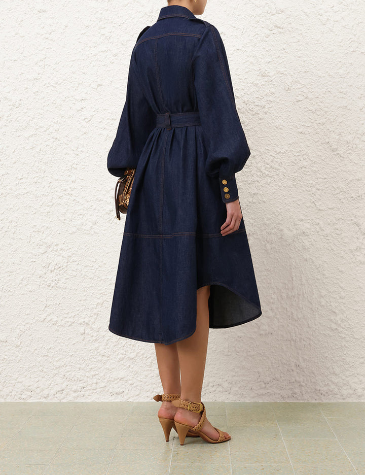 DENIM CARGO MIDI DRESS - Ink