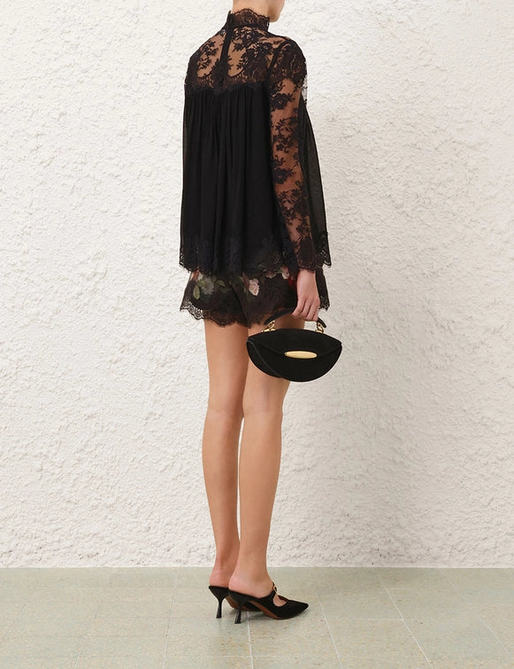 HYPNOTIC LACE YOKE TOP - Black