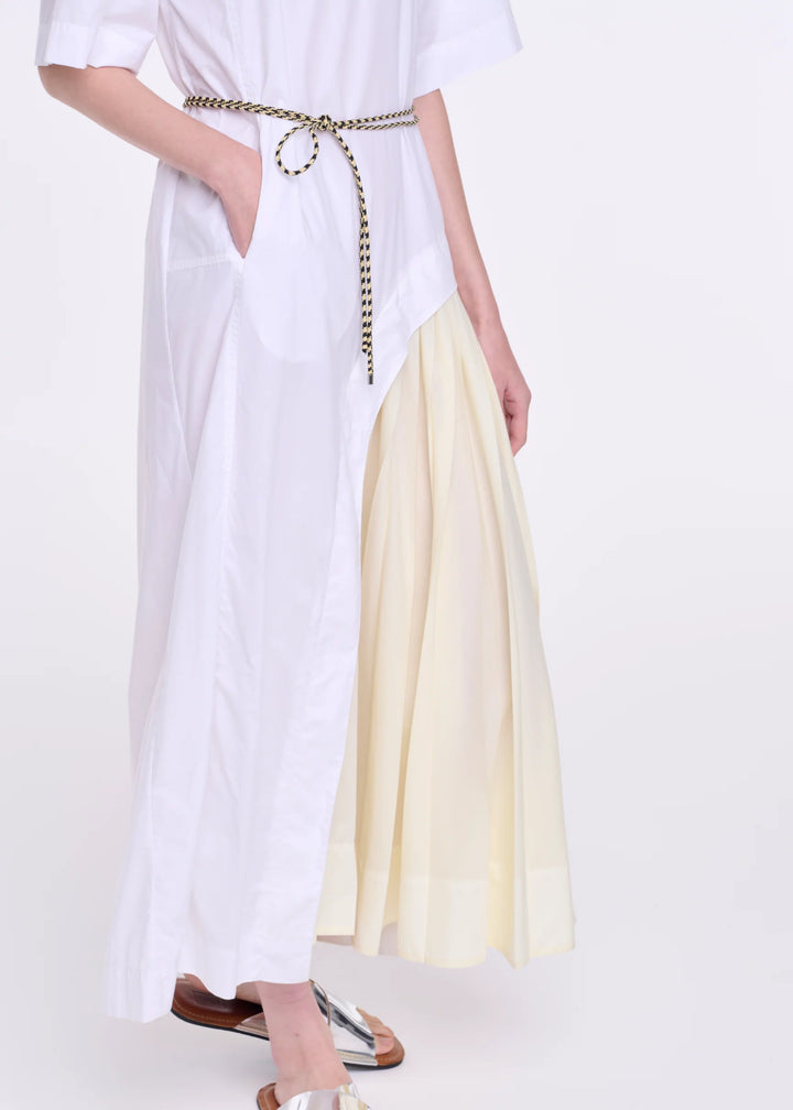 COTTON DRESS WITH PLEAT INSERT - White
