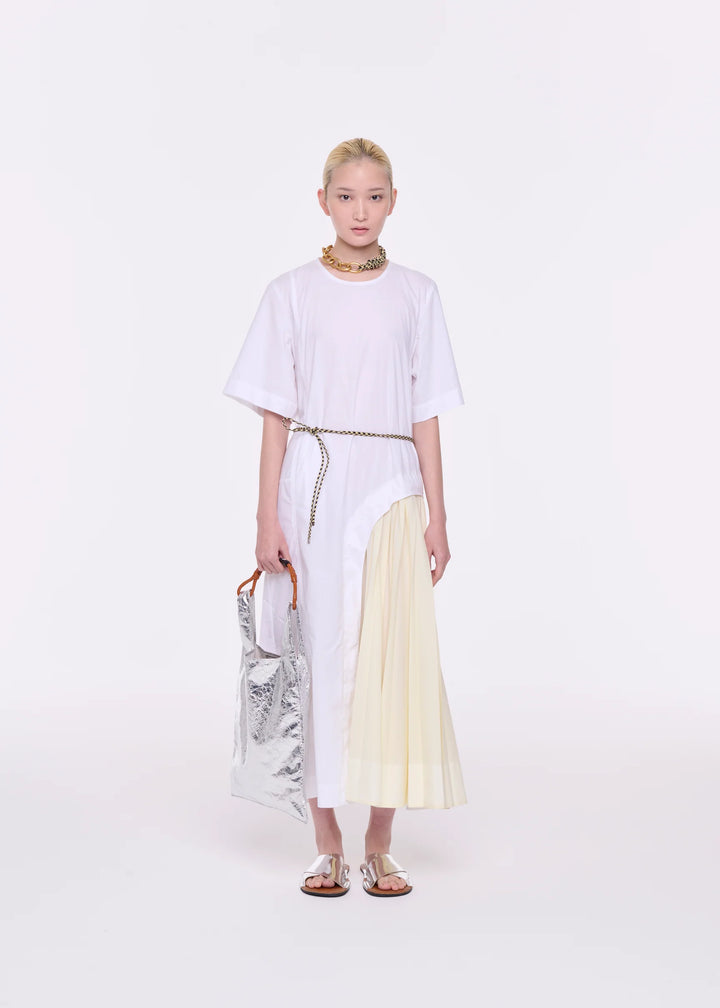 COTTON DRESS WITH PLEAT INSERT - White