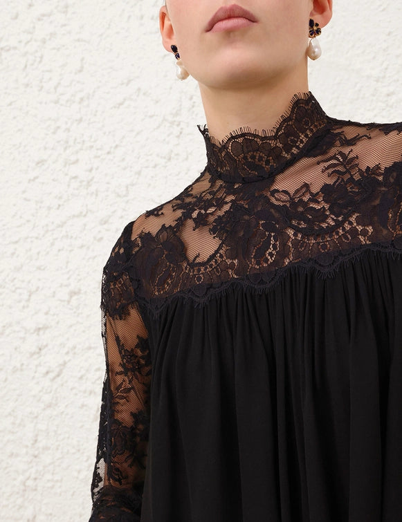 HYPNOTIC LACE YOKE TOP - Black