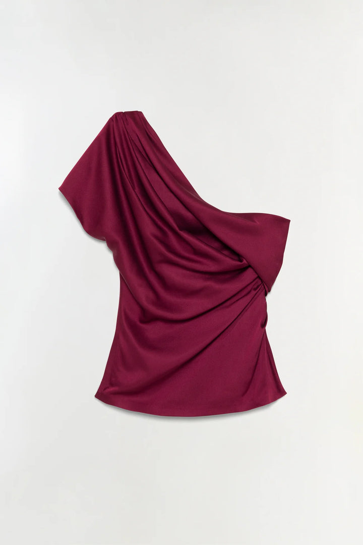Phoebe Draped Satin Top - Cranberry