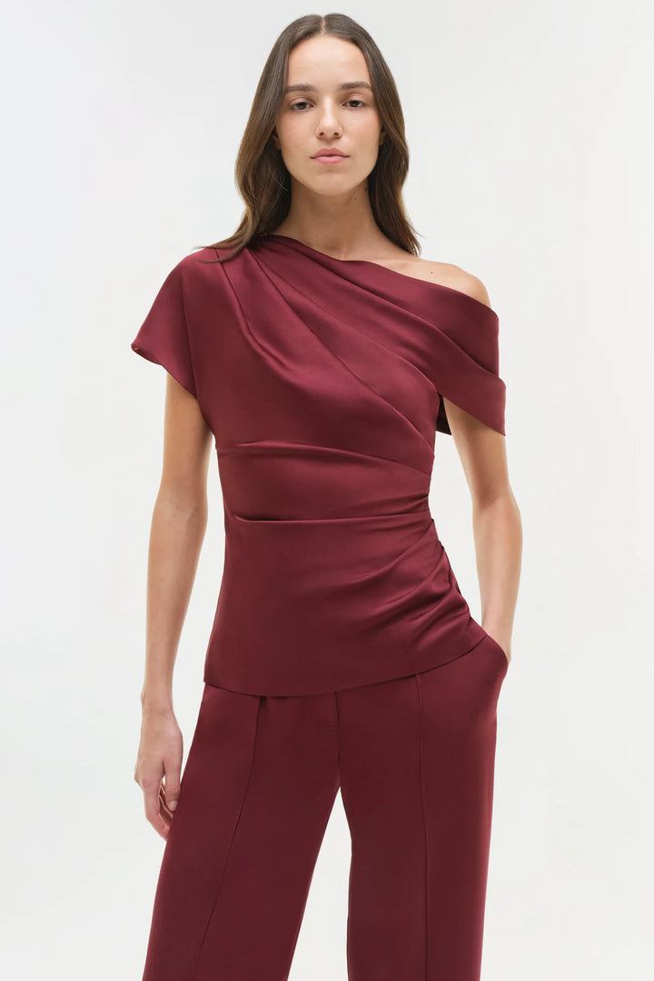 Phoebe Draped Satin Top - Cranberry