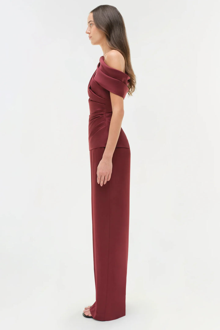 Phoebe Draped Satin Top - Cranberry