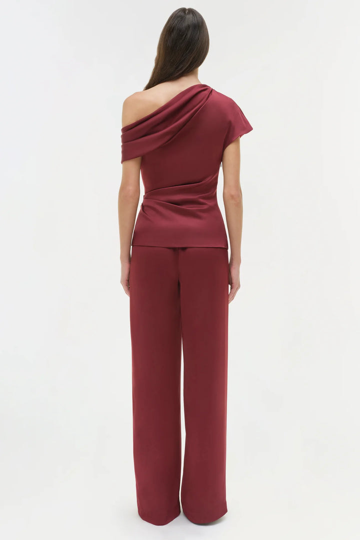 Phoebe Draped Satin Top - Cranberry