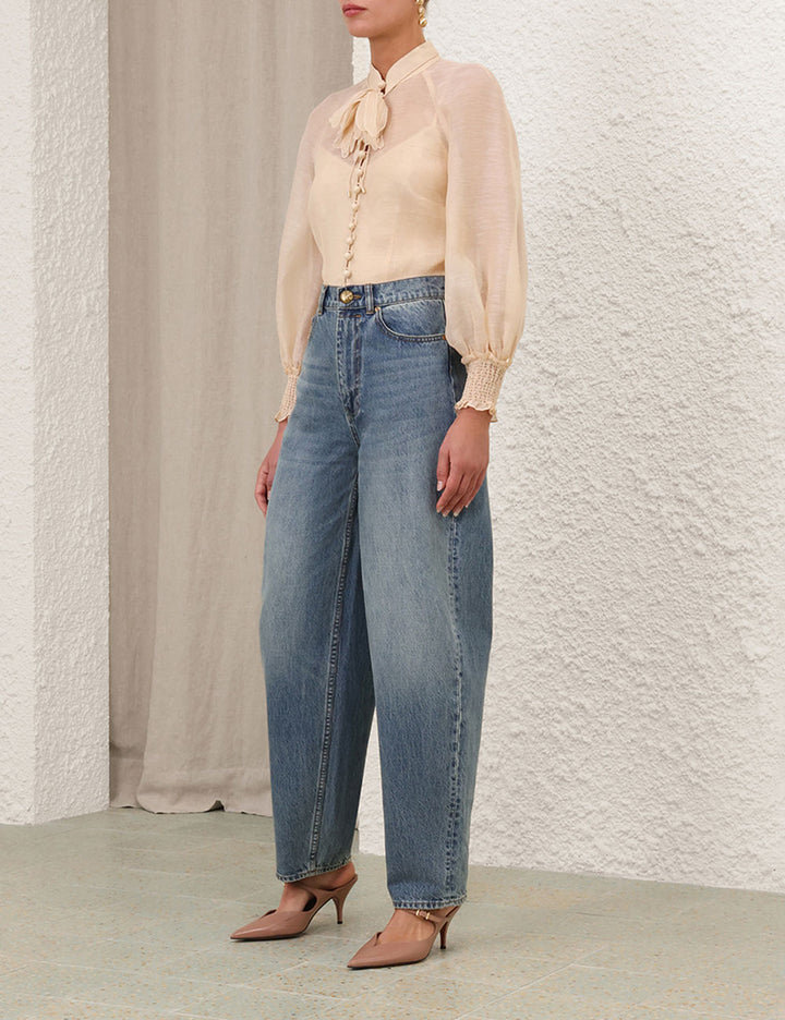 Illustration Buttoned Blouse - Cream