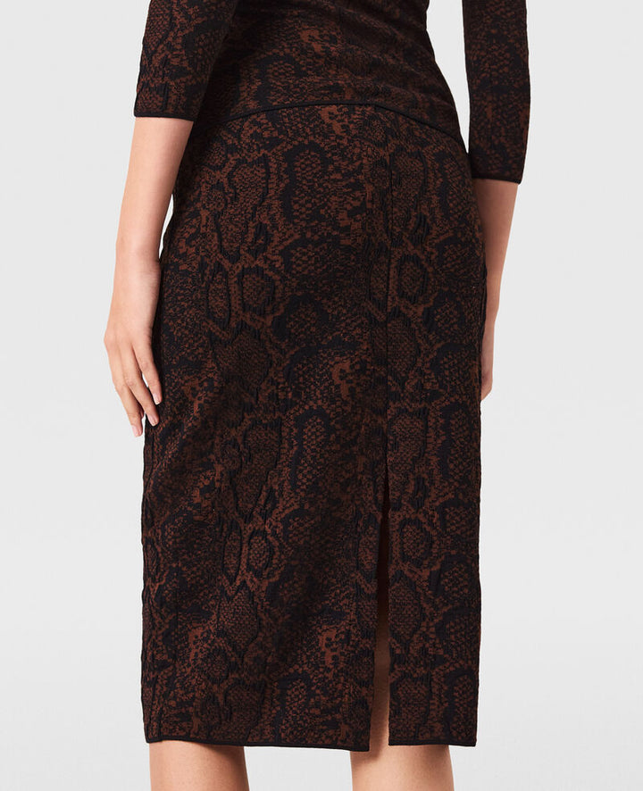 Snake Print Knit Midi Skirt - Black/Brown