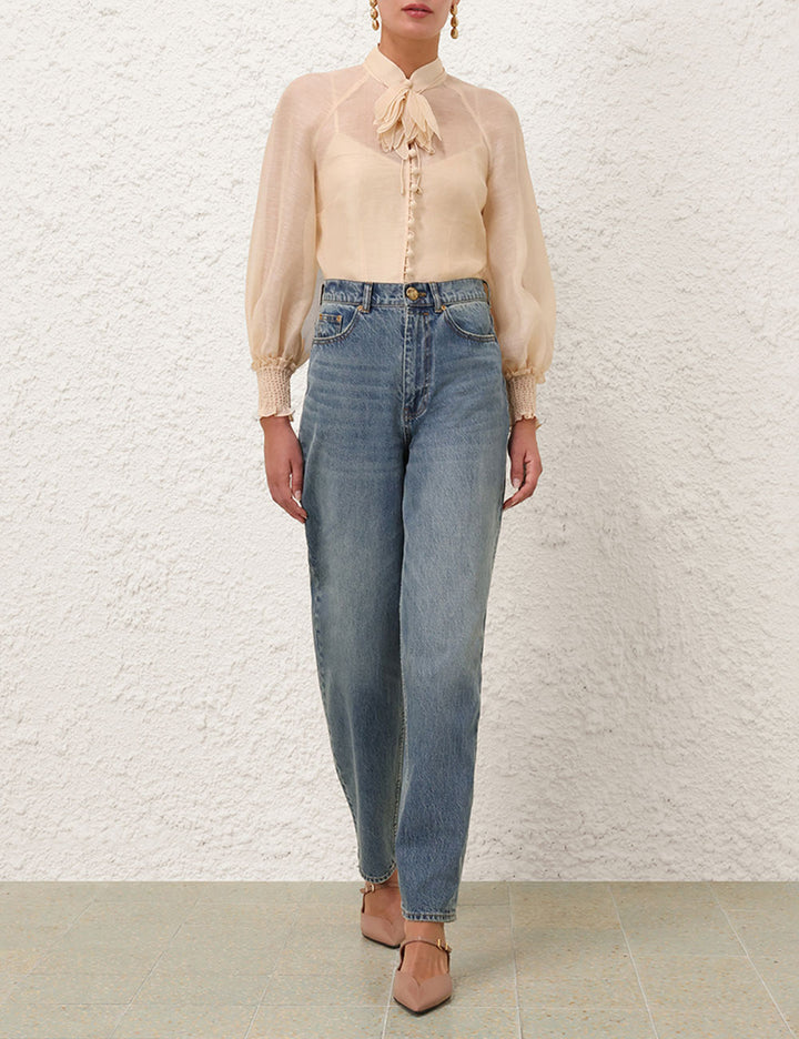 Illustration Buttoned Blouse - Cream