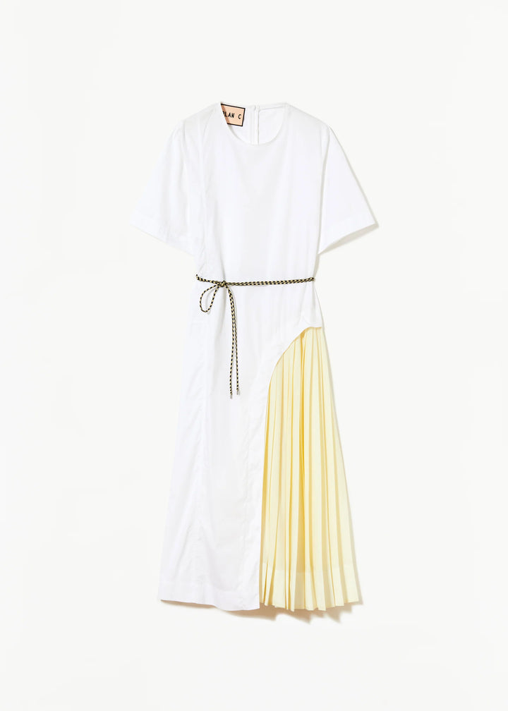 COTTON DRESS WITH PLEAT INSERT - White