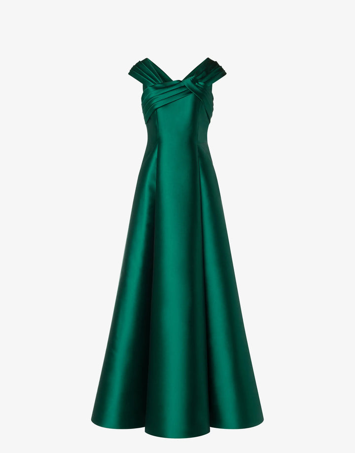 MIKADO DRESS WITH PLEATS - Dark Green