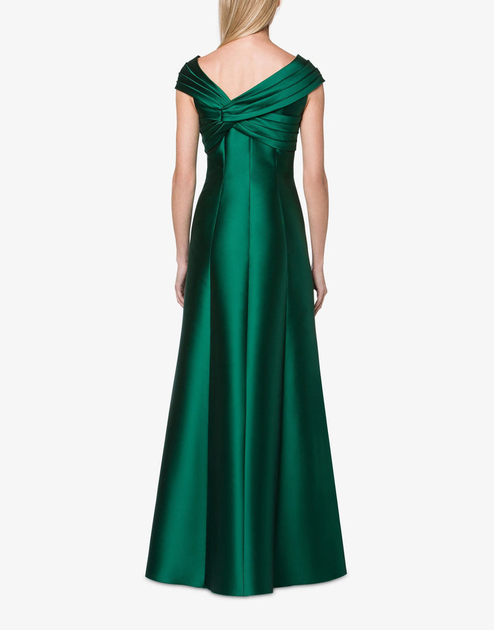 MIKADO DRESS WITH PLEATS - Dark Green