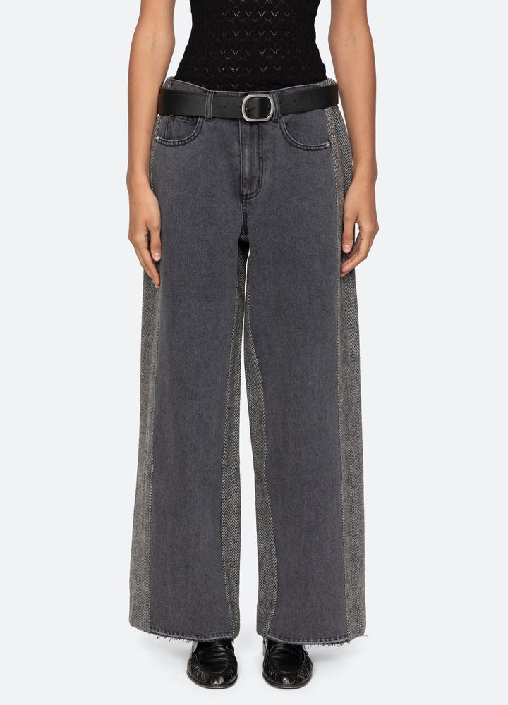 ELENI DENIM COMBO PANT - Grey