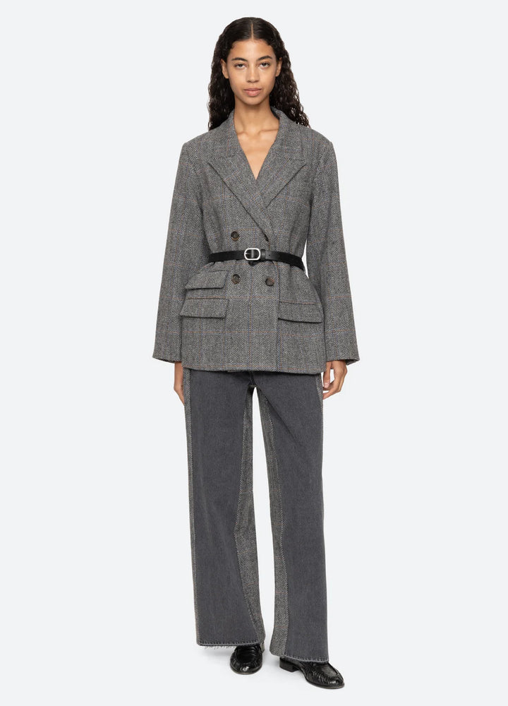 ELENI DENIM COMBO PANT - Grey