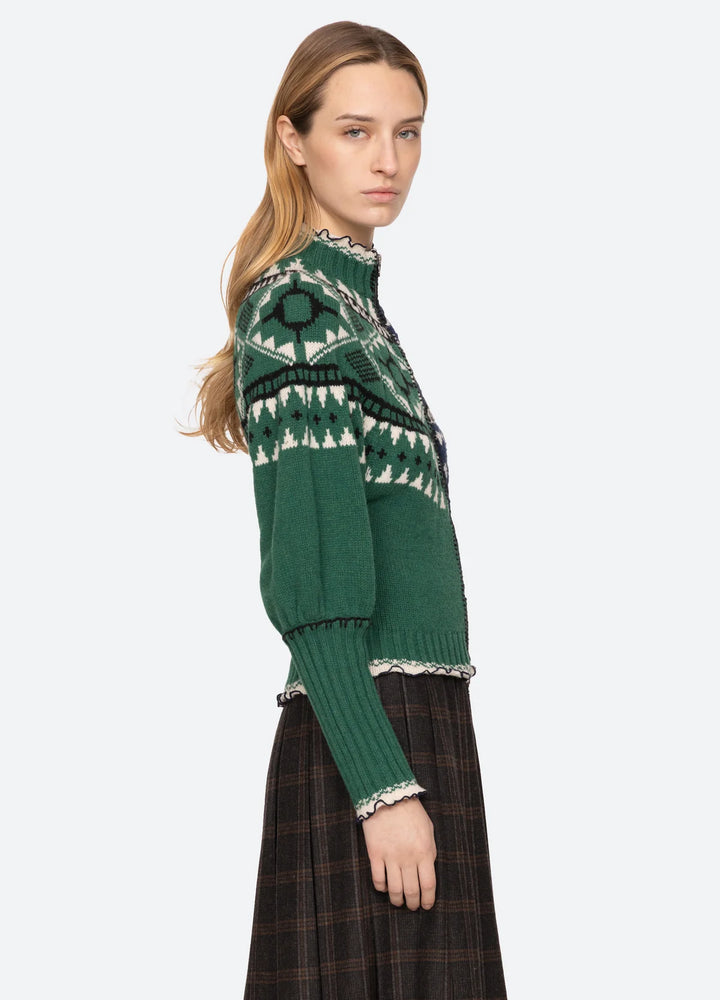 Linea Zip Front Cardigan - Blue/Green Multi