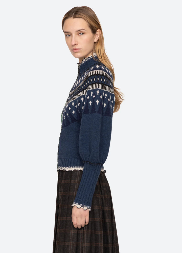 Linea Zip Front Cardigan - Blue/Green Multi