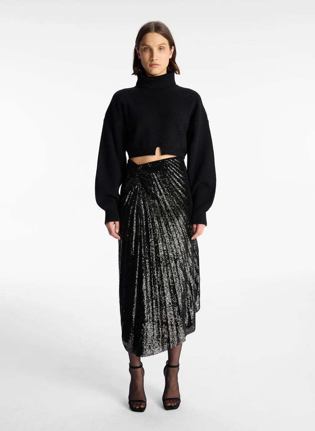 Tori Sequin Midi Skirt - Black