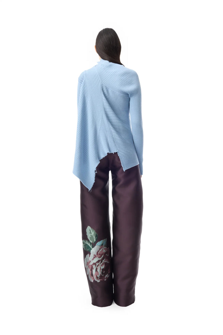FLOWER MIKADO BOYFRIEND TROUSERS - Burgundy