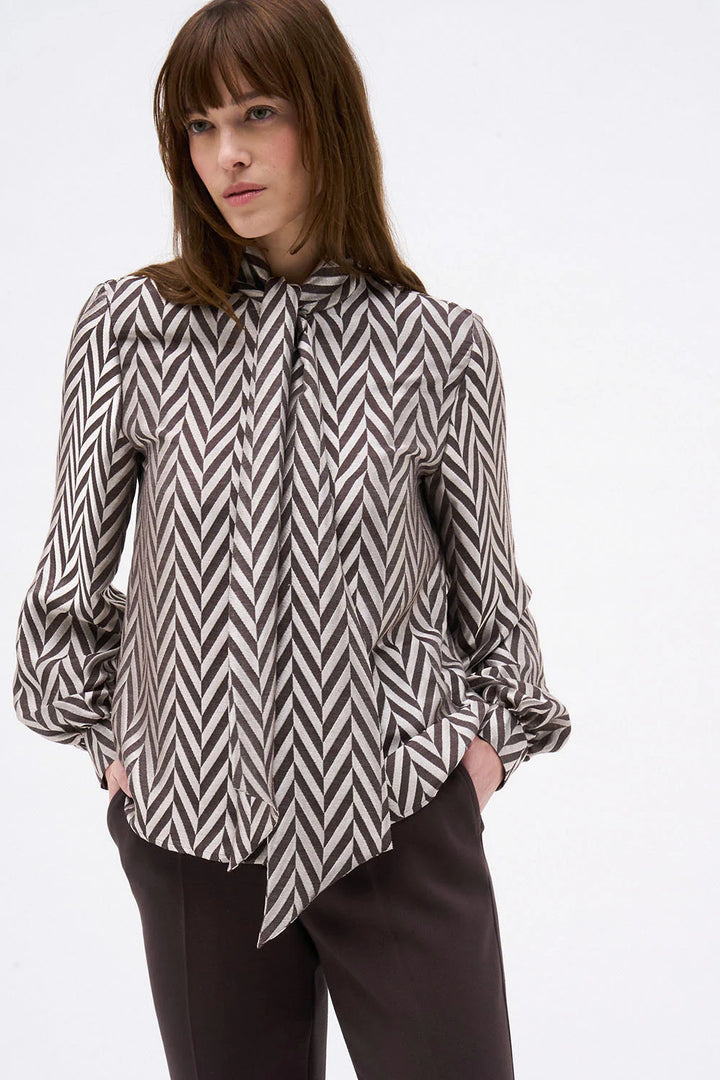 CHEVRON BLOUSE - Rose/Black