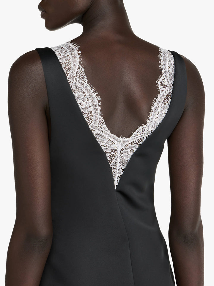 DRAPED HEMLINE V-NECK DRESS - Black