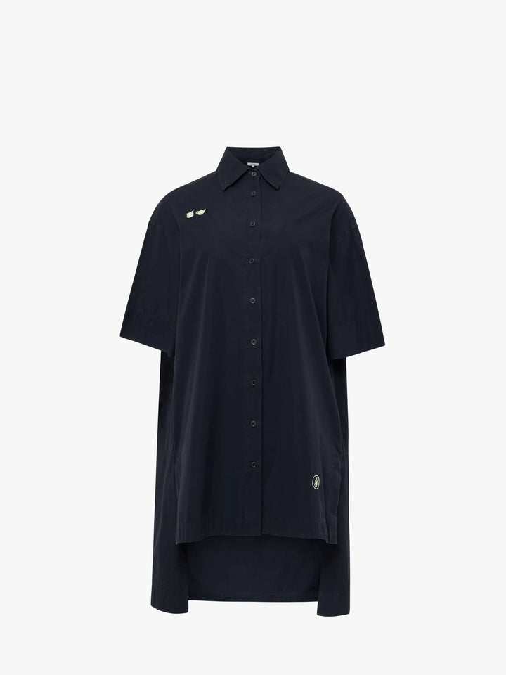 SHORT SLEEVE STEP HEM SHIRT DRESS - Washed Black