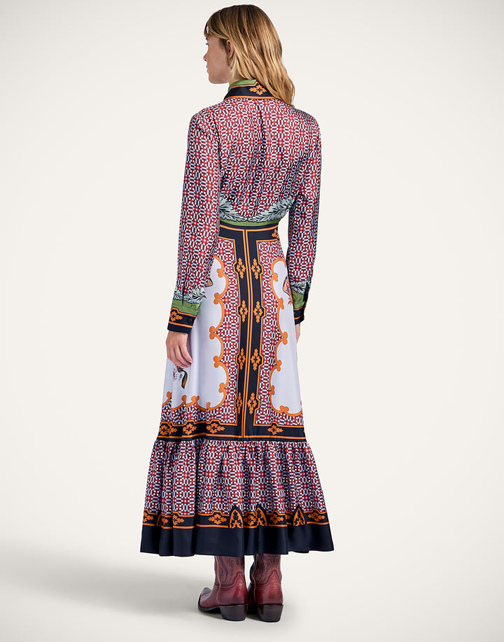 Long Sleeves San Pietro Dress - Mariposa Placée Celeste in Silk Twill